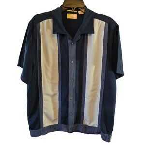 CUBAVERA SIZE LARGE LINEN BLEND SHIRT SHORT SLEEVE DENIM BLUE COLORS RETRO